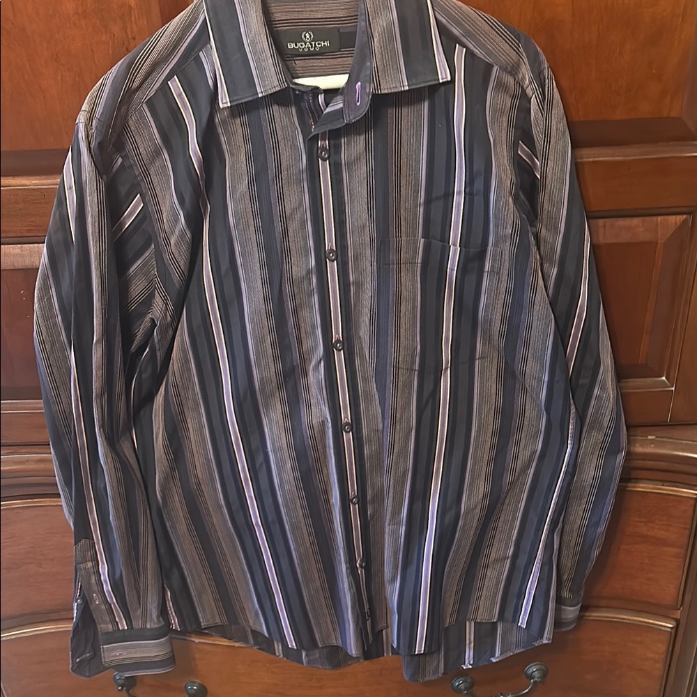 Bugatchi Striped Dress shirt- Black and Purple